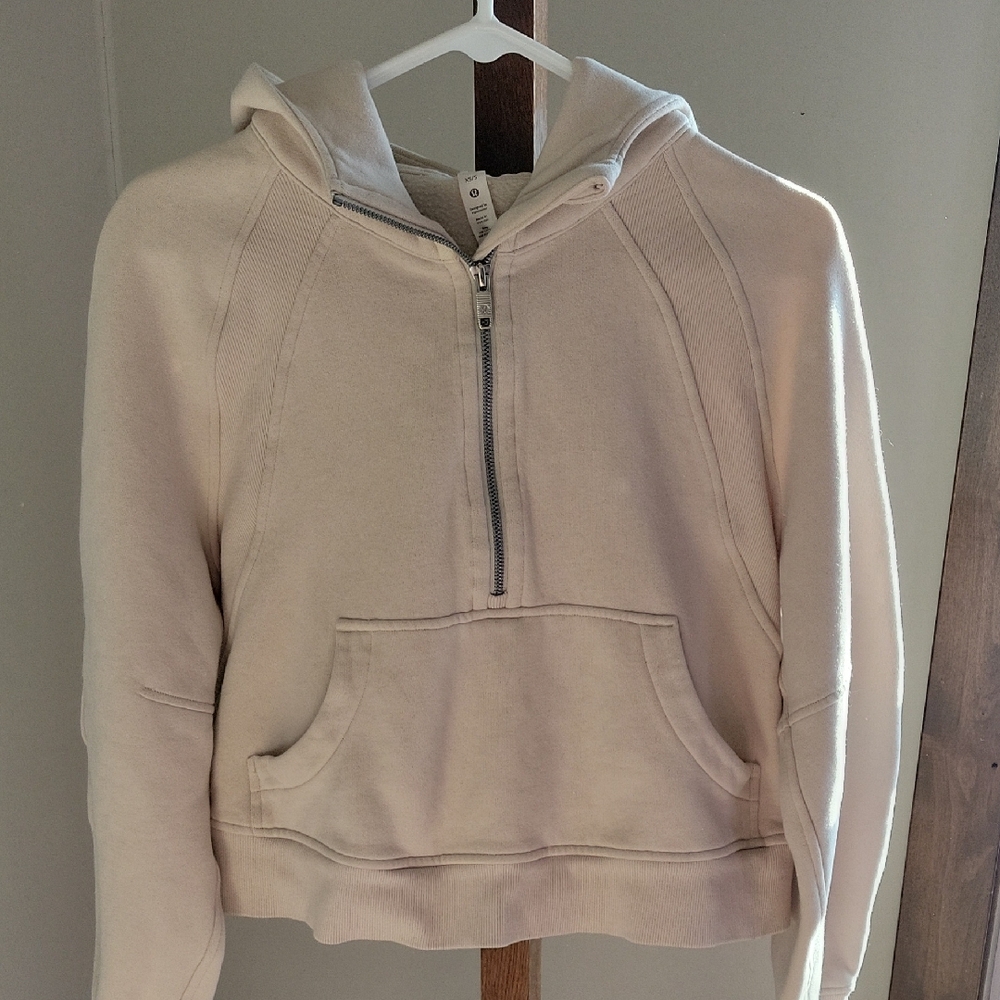 Lululemon Cropped Beige/Cream Half-Zip Hooded Sweatshirt